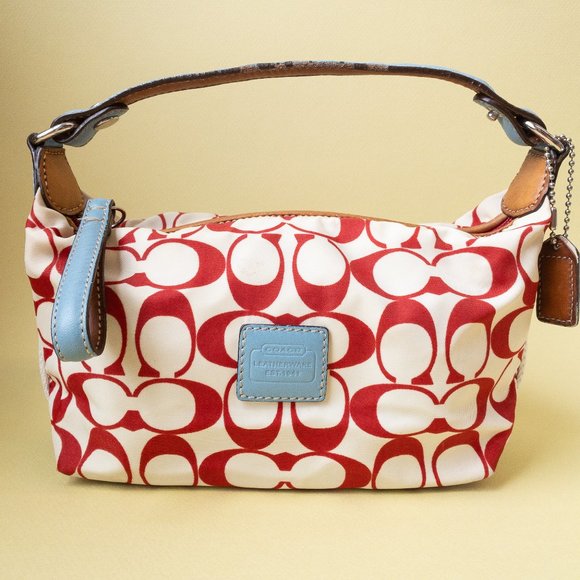 COACH VTG 2000’s Coach Mini Handbag Cream & Red C - Picture 1 of 10
